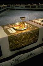 Sitio de mary Wollstonecraft, en The Dinner Party.  Obra colectiva de Judi Chicago